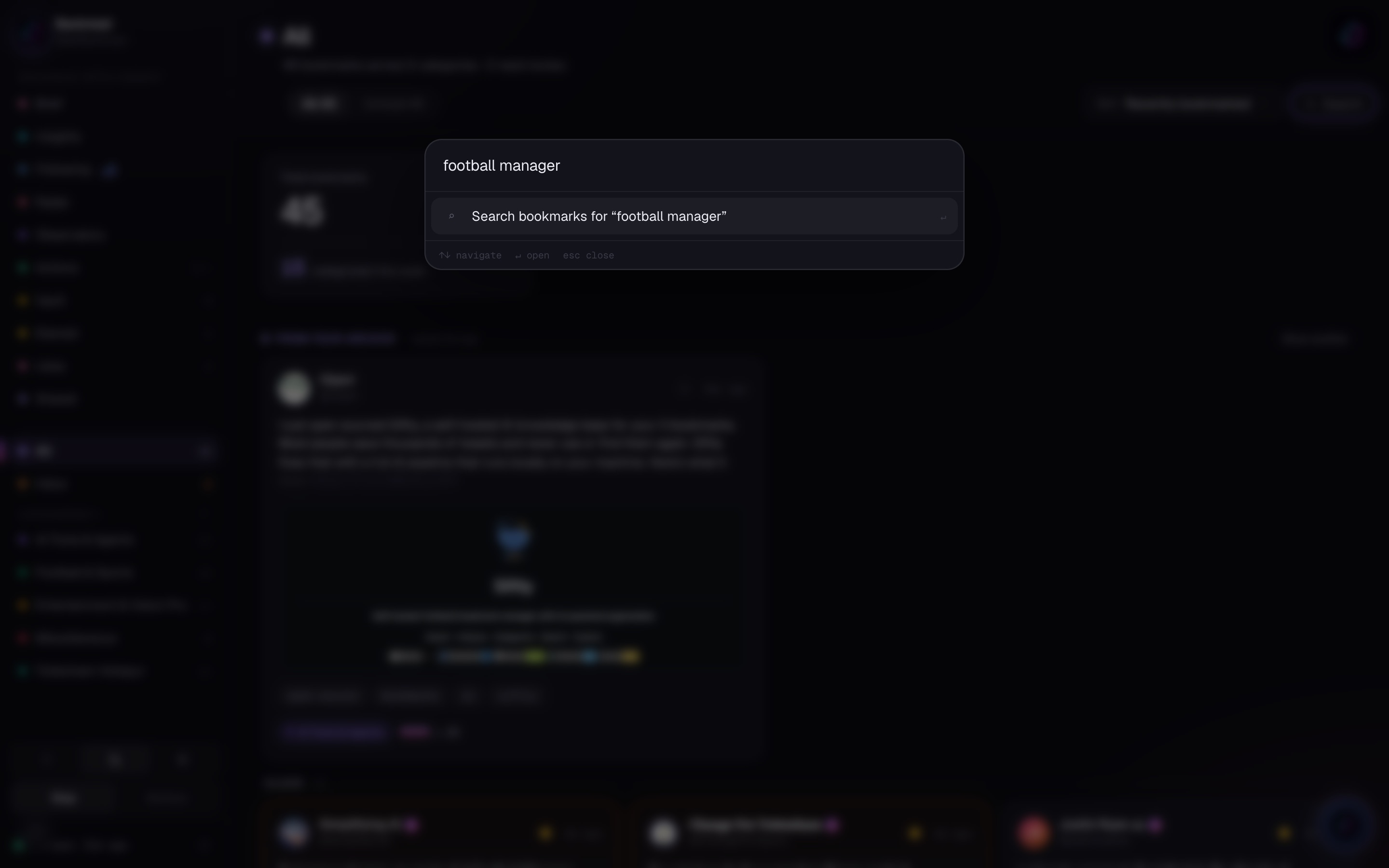 ⌘K — search and ask your archive from anywhere